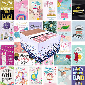 100 All Occasion Greeting Cards- 100 Eye Catching Designs with Greeting Card Organizer Box- Friendship Cards, Anniversary Cards, BFF Cards, Thanks Cards, Wedding Cards & More- 4 x 6 with 100 Envelopes